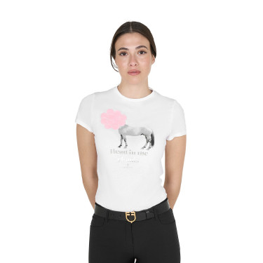 T-shirt da donna Equestro Head In The Clouds in cotone a maniche corte Bianco