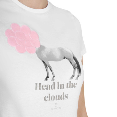 T-shirt da donna Equestro Head In The Clouds in cotone a maniche corte Bianco