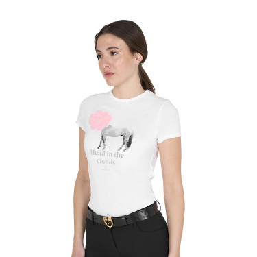 T-shirt da donna Equestro Head In The Clouds in cotone a maniche corte Bianco