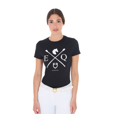 T-shirt donna Equestro EQ in cotone a maniche corte Nero