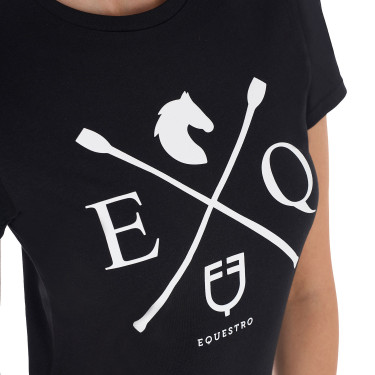 T-shirt donna Equestro EQ in cotone a maniche corte Nero