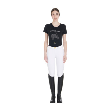 T-shirt donna Equestro slim fit Horse Life con strass maniche corte Nero
