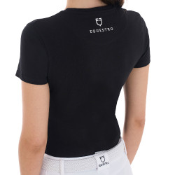 T-shirt donna Equestro Cannes in cotone con strass a maniche corte Nero T-shirt donna Equestro Cannes in cotone con strass a maniche corte Nero