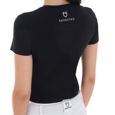 T-shirt donna Equestro Cannes in cotone con strass a maniche corte Nero T-shirt donna Equestro Cannes in cotone con strass a maniche corte Nero