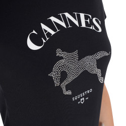 T-shirt donna Equestro Cannes in cotone con strass a maniche corte Nero T-shirt donna Equestro Cannes in cotone con strass a maniche corte Nero