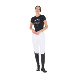 T-shirt donna Equestro Cannes in cotone con strass a maniche corte Nero T-shirt donna Equestro Cannes in cotone con strass a maniche corte Nero