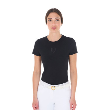 T-shirt donna Equestro basic con logo tono su tono a maniche corte Nero
