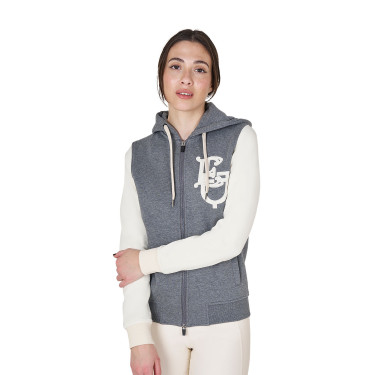 Felpa da donna Equestro EQ bicolore con zip frontale Grigio mélange / bianco antico