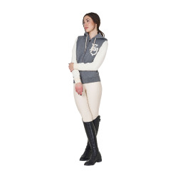 Felpa da donna Equestro EQ bicolore con zip frontale Grigio mélange / bianco antico