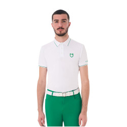 Polo da uomo Equestro da allenamento con dettagli a contrasto maniche corte Bianco / verde oltremare