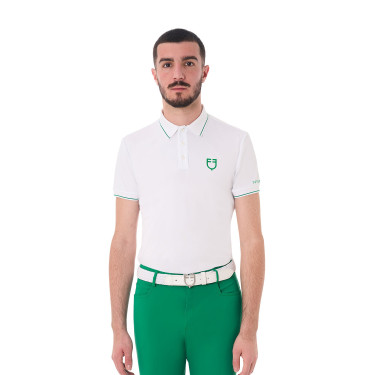 Polo da uomo Equestro da allenamento con dettagli a contrasto maniche corte Bianco / verde oltremare