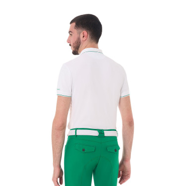 Polo da uomo Equestro da allenamento con dettagli a contrasto maniche corte Bianco / verde oltremare