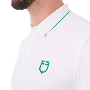 Polo da uomo Equestro da allenamento con dettagli a contrasto maniche corte Bianco / verde oltremare