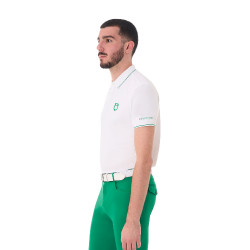 Polo da uomo Equestro da allenamento con dettagli a contrasto maniche corte Bianco / verde oltremare