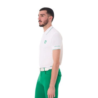 Polo da uomo Equestro da allenamento con dettagli a contrasto maniche corte Bianco / verde oltremare