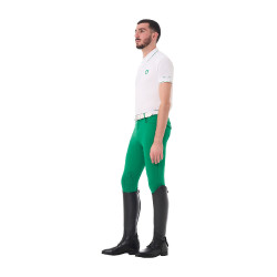 Polo da uomo Equestro da allenamento con dettagli a contrasto maniche corte Bianco / verde oltremare