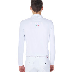 Polo da competizione uomo maniche lunghe Equestro x FISE Bianco