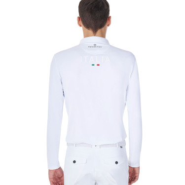 Polo da competizione uomo maniche lunghe Equestro x FISE Bianco