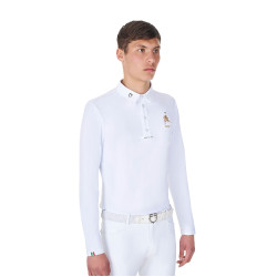Polo da competizione uomo maniche lunghe Equestro x FISE Bianco