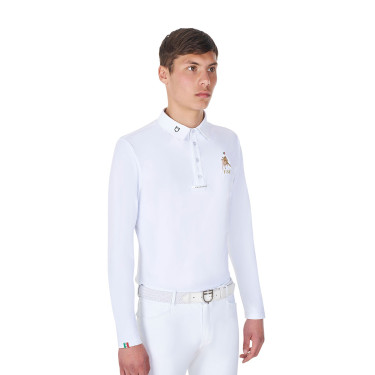 Polo da competizione uomo maniche lunghe Equestro x FISE Bianco