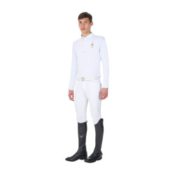 Polo da competizione uomo maniche lunghe Equestro x FISE Bianco