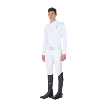 Polo da competizione uomo maniche lunghe Equestro x FISE Bianco