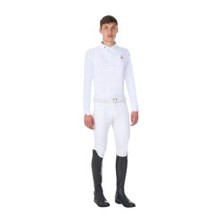 Polo da competizione uomo maniche lunghe Equestro x FISE Bianco