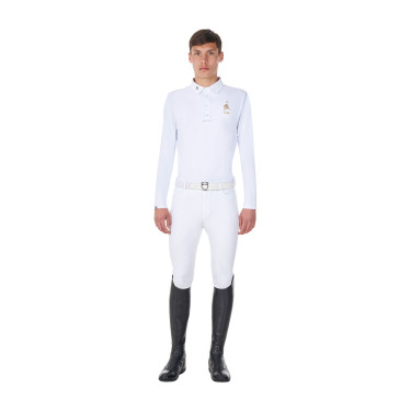 Polo da competizione uomo maniche lunghe Equestro x FISE Bianco