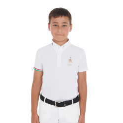 Polo da gara bambino quattro bottoni Equestro x FISE maniche corte Bianco Polo da gara bambino quattro bottoni Equestro x FISE maniche corte Bianco