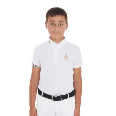 Polo da gara bambino quattro bottoni Equestro x FISE maniche corte Bianco Polo da gara bambino quattro bottoni Equestro x FISE maniche corte Bianco