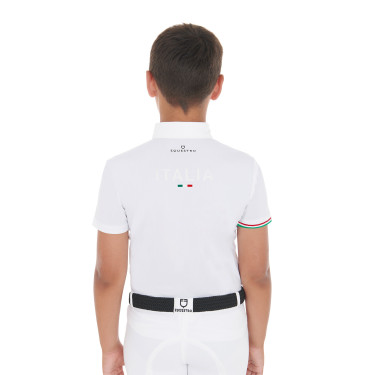 Polo da gara bambino quattro bottoni Equestro x FISE maniche corte Bianco Polo da gara bambino quattro bottoni Equestro x FISE maniche corte Bianco
