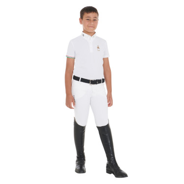 Polo da gara bambino quattro bottoni Equestro x FISE maniche corte Bianco Polo da gara bambino quattro bottoni Equestro x FISE maniche corte Bianco