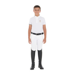 Polo da gara bambino quattro bottoni Equestro x FISE maniche corte Bianco Polo da gara bambino quattro bottoni Equestro x FISE maniche corte Bianco