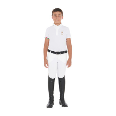 Polo da gara bambino quattro bottoni Equestro x FISE maniche corte Bianco Polo da gara bambino quattro bottoni Equestro x FISE maniche corte Bianco