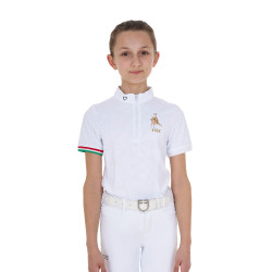 Polo da gara da ragazza con zip Equestro x FISE maniche corte Bianco Polo da gara da ragazza con zip Equestro x FISE maniche corte Bianco