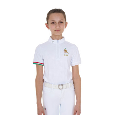 Polo da gara da ragazza con zip Equestro x FISE maniche corte Bianco Polo da gara da ragazza con zip Equestro x FISE maniche corte Bianco