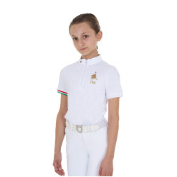 Polo da gara da ragazza con zip Equestro x FISE maniche corte Bianco Polo da gara da ragazza con zip Equestro x FISE maniche corte Bianco