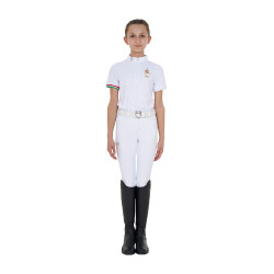 Polo da gara da ragazza con zip Equestro x FISE maniche corte Bianco Polo da gara da ragazza con zip Equestro x FISE maniche corte Bianco
