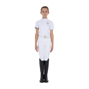Polo da gara da ragazza con zip Equestro x FISE maniche corte Bianco Polo da gara da ragazza con zip Equestro x FISE maniche corte Bianco