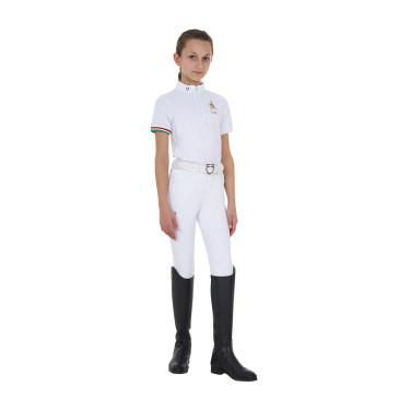 Polo da gara da ragazza con zip Equestro x FISE maniche corte Bianco Polo da gara da ragazza con zip Equestro x FISE maniche corte Bianco