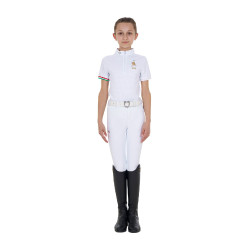 Polo da gara da ragazza con zip Equestro x FISE maniche corte Bianco Polo da gara da ragazza con zip Equestro x FISE maniche corte Bianco