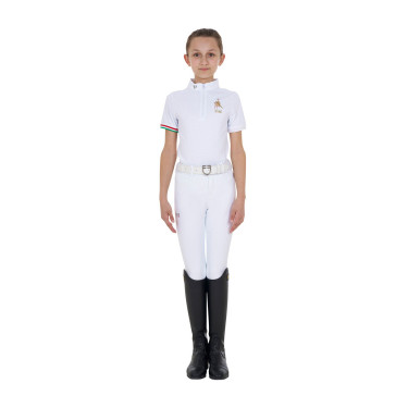 Polo da gara da ragazza con zip Equestro x FISE maniche corte Bianco Polo da gara da ragazza con zip Equestro x FISE maniche corte Bianco