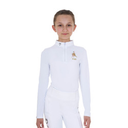 Polo da concorso da ragazza a maniche lunghe Equestro x FISE Bianco