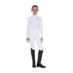 Polo da concorso da ragazza a maniche lunghe Equestro x FISE Bianco
