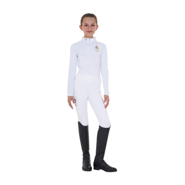 Polo da concorso da ragazza a maniche lunghe Equestro x FISE Bianco