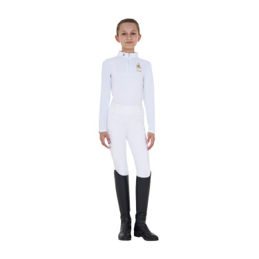 Polo da concorso da ragazza a maniche lunghe Equestro x FISE Bianco
