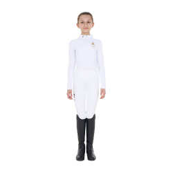 Polo da concorso da ragazza a maniche lunghe Equestro x FISE Bianco