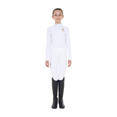 Polo da concorso da ragazza a maniche lunghe Equestro x FISE Bianco