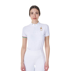 Polo da concorso donna stretch Equestro x FISE maniche corte Bianco