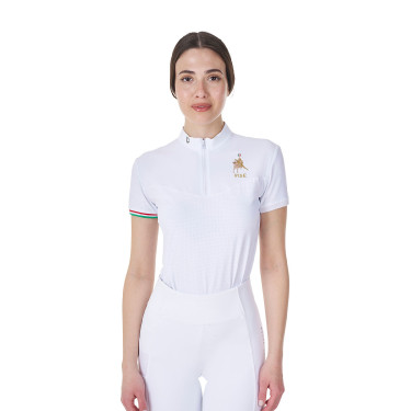 Polo da concorso donna stretch Equestro x FISE maniche corte Bianco